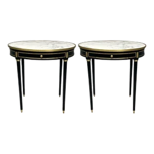 Hollywood Regency, Louis XVI Style, Bouiliotte End Tables, Black Paint, Bronze