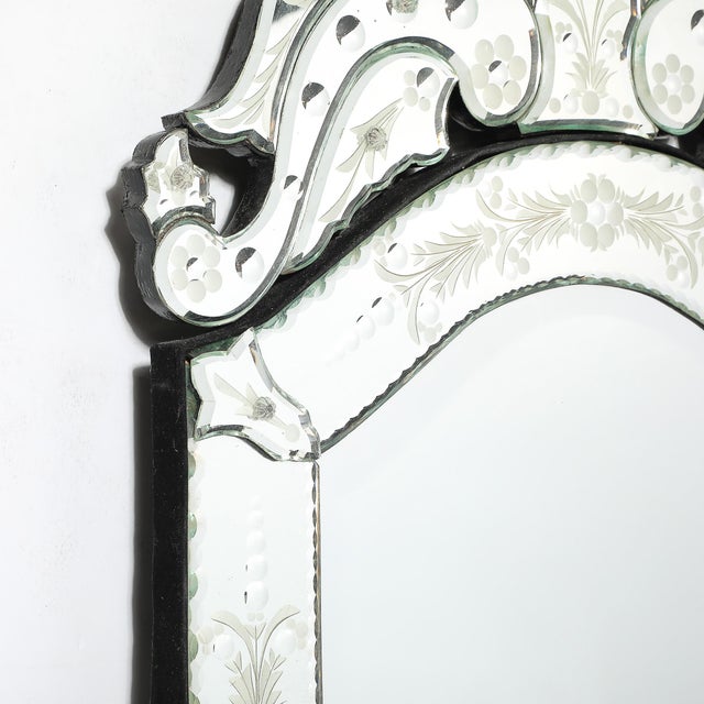 Mid-Century Reversed Etched Venetian Glass Mirror With Chain Beveled Detailing For Sale - Image 13 of 17