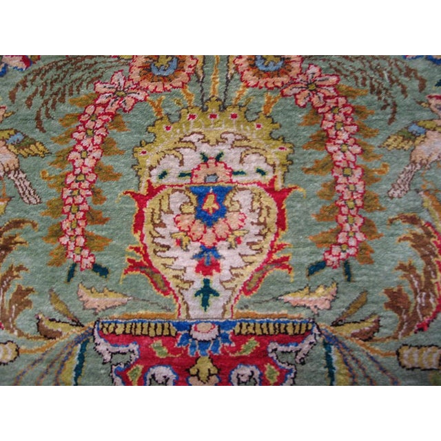 Persian 1920s Green Islamic Prayer Antique Persian Tabriz Silk Rug 2' 5" X 3' 8" Knotted Carpet For Sale - Image 3 of 9