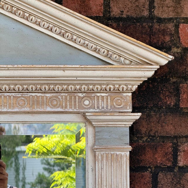 Late 20th Century Mid Century Swedish Gustavian Style Trumeau Mirror in Linen White and Chambray Blue - Newly Painted For Sale - Image 5 of 12