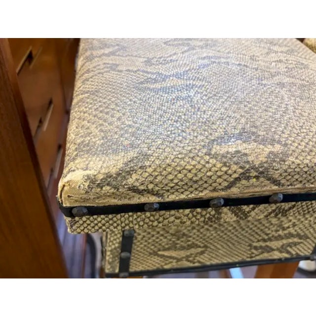 Mid Century Faux Snakeskin Upholstered Wood Stools - Signed and Dated 1971 For Sale - Image 11 of 15
