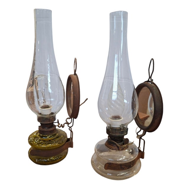 Vintage Electrified Oil Lamps with Reflective Mirror from Ditmar, 1950, Set of 2 For Sale