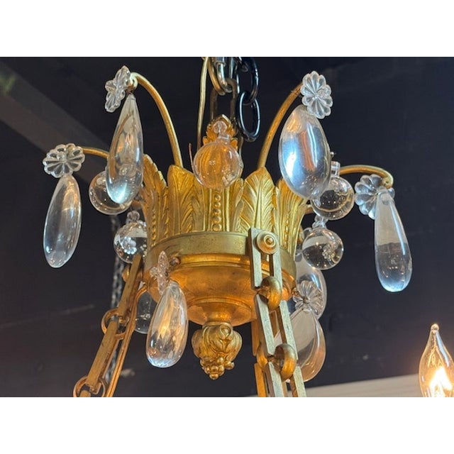 Traditional 19th Century French Louis XVI Gilt Bronze and Blue Enamel Chandelier For Sale - Image 3 of 9