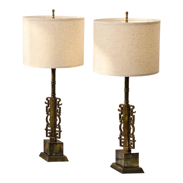 Mid 20th Century Brutalist Steel Table Lamps With Sculptural Geometric Bases - a Pair For Sale