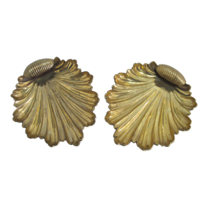Italian Raymor Style Solid Brass Coastal Footed Seashell Tray Dish Pair