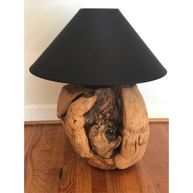 One of a kind solid teal root ball vintage lamp from California **Shade(s) included