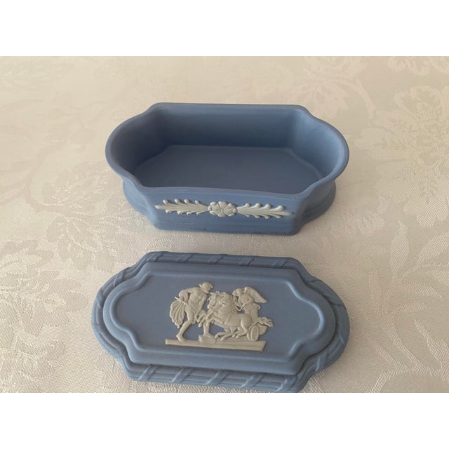 Late 20th Century Late 20th Century Unique Wedgwood White on Blue Trinket Pomona Box 7791 in Original Box Mint Condition For Sale - Image 5 of 12