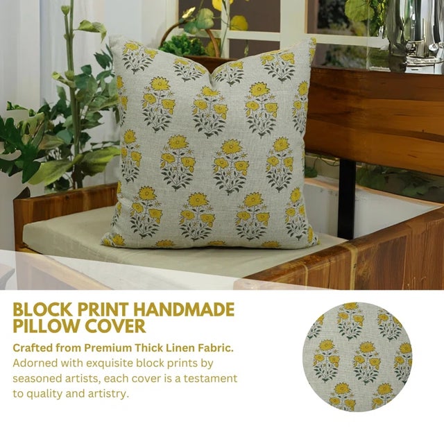 Elevate your space with the charm of handcrafted textiles. This block print handmade cushion cover features the elegant...