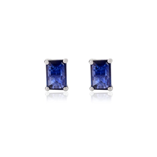 1.04ct Royal Blue Sapphire Solitaire 14k Gold Stud Earrings- 2 Pieces For Sale - Image 4 of 10