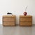 A striking pair of vintage 1970s Mid-Century Modern nightstands featuring richly figured walnut burlwood with beautiful...