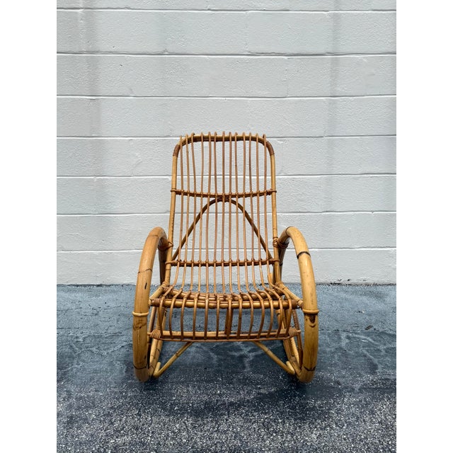 Mid 20th Century Vintage MCM Franco Albini Rattan Rocking Chair For Sale - Image 5 of 8