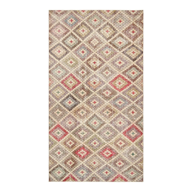 Vintage Turkish Rug in Beige With Colorful Diamond Medallions - Rug & Kilim For Sale
