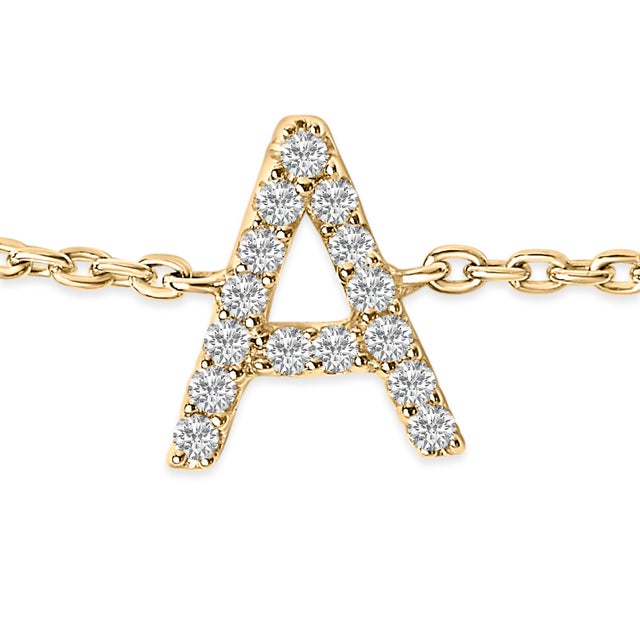 Contemporary 10K Yellow Gold Diamond Accent "A" Initial Charm and Link Bracelet For Sale - Image 3 of 6