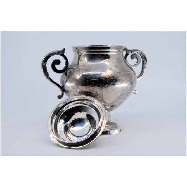 Metal Sugar Bowl in Silver Engraved with Floral Motifs For Sale - Image 7 of 11