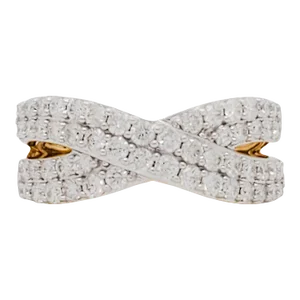 White Diamond Ring with a Criss Cross Pattern in 14k Yellow Gold, size 7.25