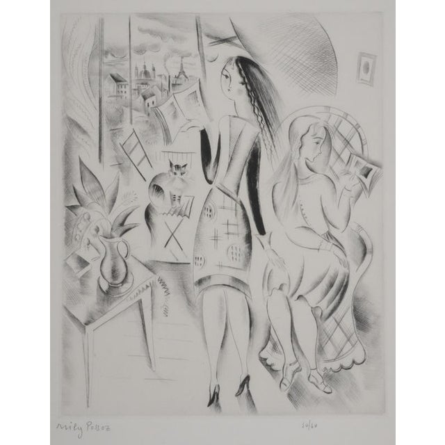 Modern Mily Possoz, The Lesson at the Window, Original Signed Engraving For Sale - Image 3 of 10