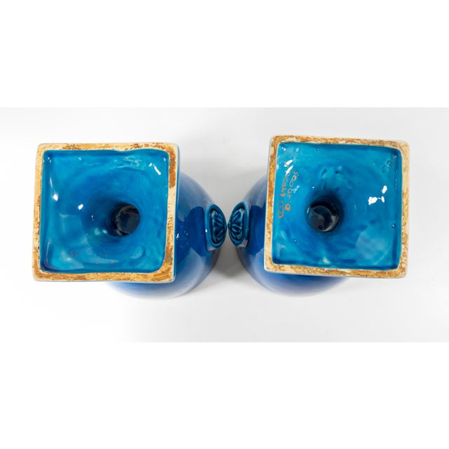 Blue Mid-Century Italian Pair of Bright Turquoise Blue Garniture Urns For Sale - Image 8 of 9