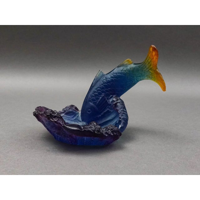 Daum France Signed Pate De Verre Fish Koi Art Glass Bowl Trinket Dish. Measures approximately 5 3/4" long, 5" wide, 4 3/8"...