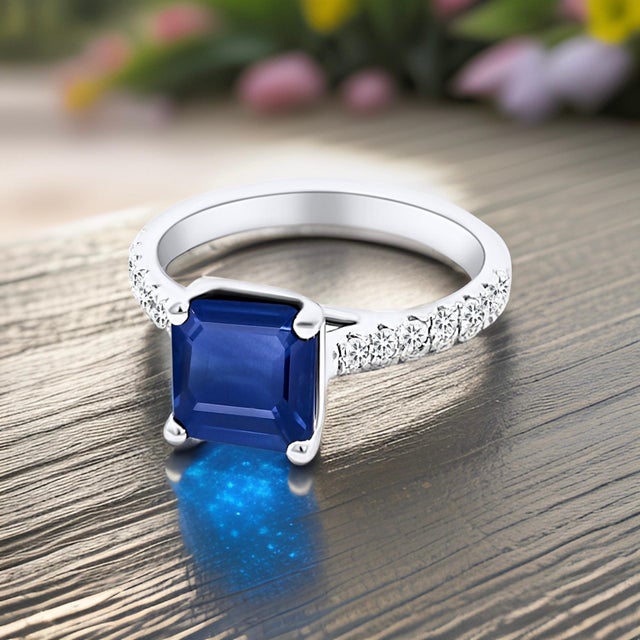 Natural Sapphire Diamond Ring 14k W Gold 3.18 TCW Certified, , Size 7 For Sale - Image 9 of 18