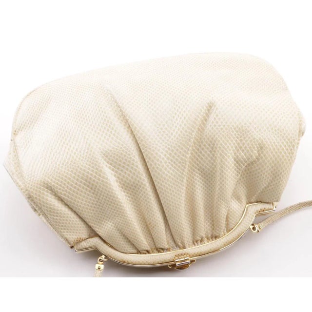 Modern Judith Leiber Cream Karung Skin Handbag with Rose Quartz Cabochon Clasp For Sale - Image 3 of 7