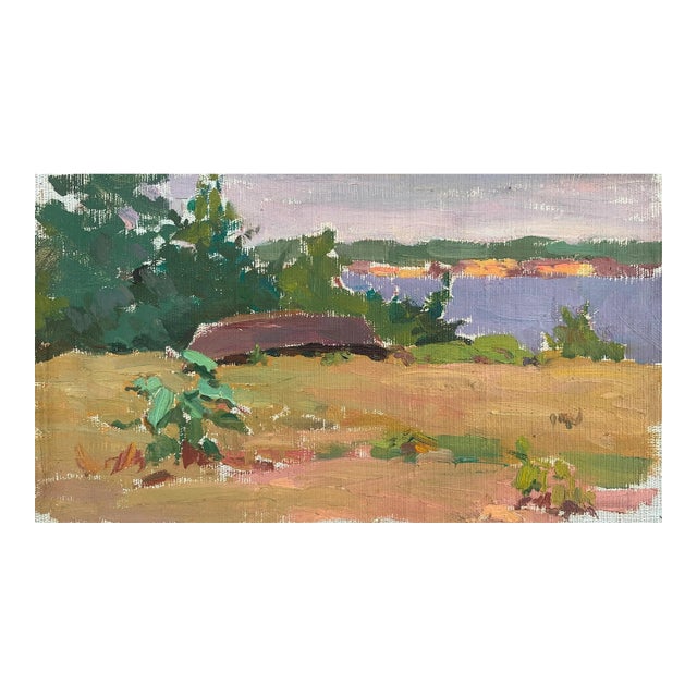 Original River Landscape Oil Painting, Ukrainian Artist Sokolovsky, 1970s 17-31 For Sale