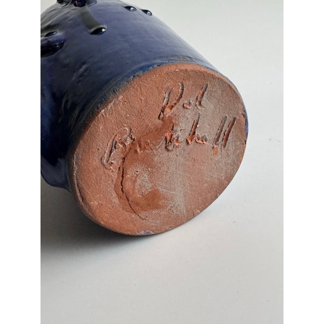 Ceramic Vintage Georgia Folk Pottery Face Jug by Dal Burtchaell – Blue Glaze Sculptural Pitcher – Southern Folk Art For Sale - Image 7 of 12