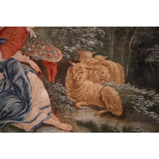 Rococo 18th Century French Louis XVI Romantic Painting on Canvas with Grey Frame circa 1760 For Sale - Image 3 of 5