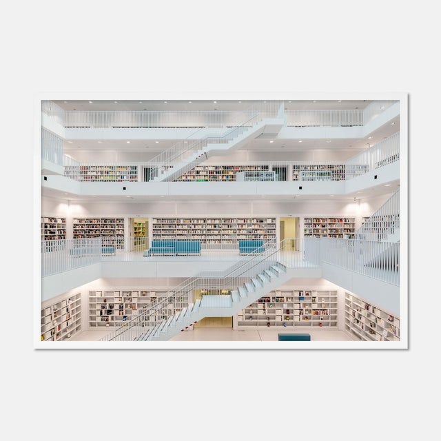 Richard Silver Stuttgart Library XI by Richard Silver in White Framed Paper, Medium Art Print For Sale - Image 4 of 4