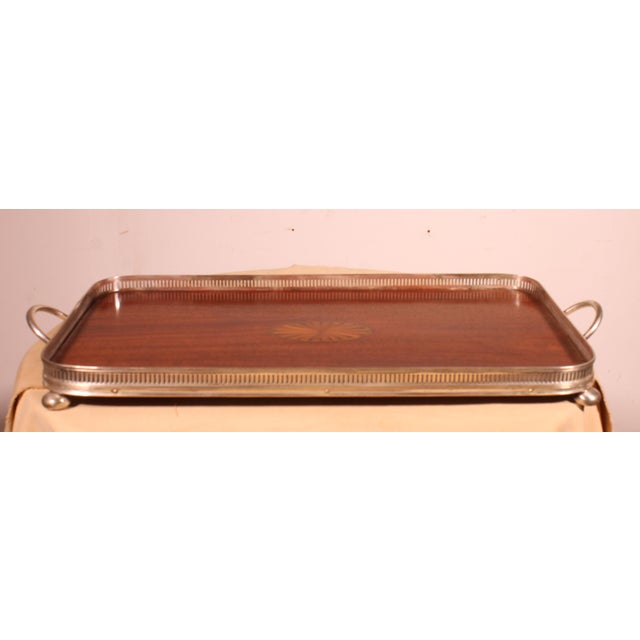 Wood 19th Century Silver-Plated Metal and Mahogany Tray For Sale - Image 7 of 10