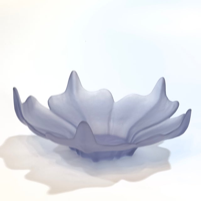Vintage Viking Glass Frosted Purple Lotus Fruit Bowl For Sale In Miami - Image 6 of 12