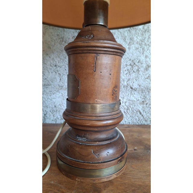 Antique Lamp in Turned Wood and Engraved Brass from Royal Adelaide, 1890s For Sale - Image 10 of 13