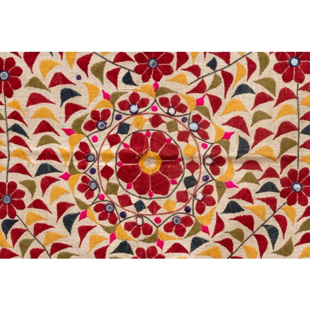 Textile Antique Finely Embroidered Saurashtra Floral Textile For Sale - Image 7 of 9