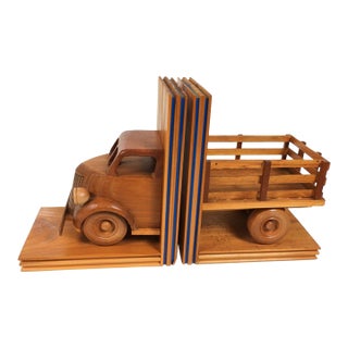 1992 Handmade Wood Truck Bookends For Sale