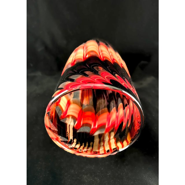 Persimmon Large Mid-Century Fratelli Toso Murano "Fenicio" Flame Glass Vase For Sale - Image 8 of 12