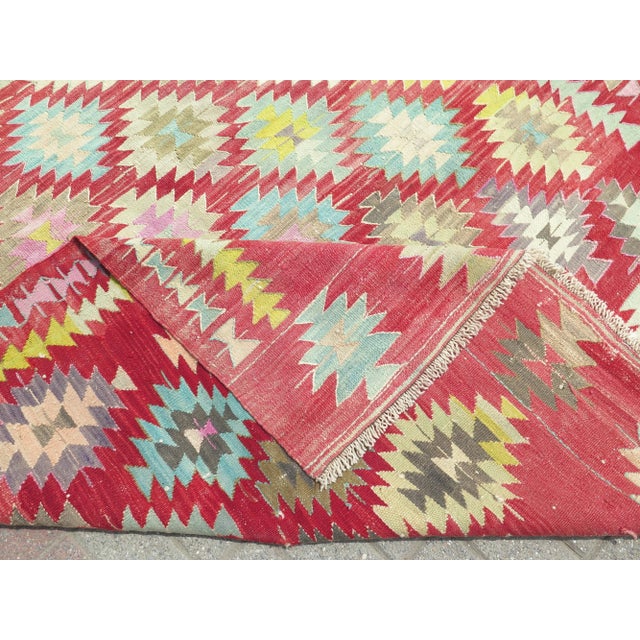 Mid 20th Century Vintage Turkish Kilim Wool Area Rug Boho Rug For Sale - Image 4 of 11
