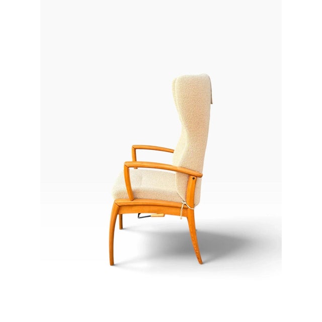 Wood Danish Modern High Wingback Recliner Attributed to Farstrup | Cream Bouclé With Headrest Pillow | Teak Frame For Sale - Image 7 of 15