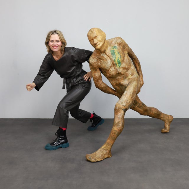 1970s Karol Broniatowski, Life-Size Running Figure Sculpture, 1972, Papier Mache For Sale - Image 5 of 11