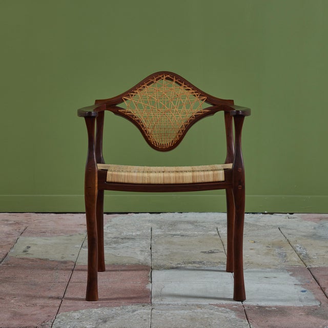 Art Nouveau Studio Craft Walnut Armchair With Cane For Sale - Image 3 of 12
