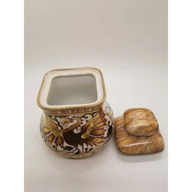 1970s Vintage Porcelain Handpainted Phoenix Noritake Sugar Jar For Sale - Image 5 of 6