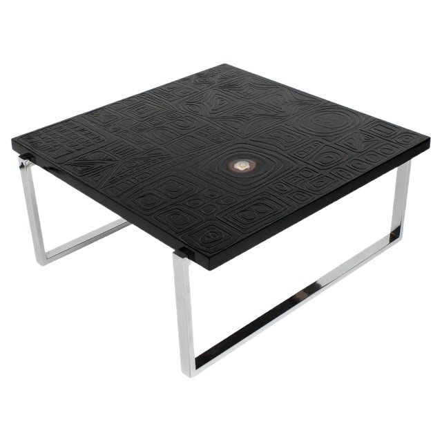 Square Coffee Table in Black Resin with Inlay in Agate For Sale