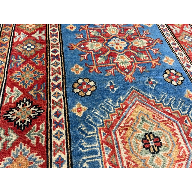 Blue and Rust Red Kazak Wool Runner Rug, Tribal Hallway Rug, 2'9" X 9'9" For Sale - Image 12 of 16