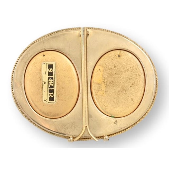 A luminous midcentury Italian micromosaic double frame, hand-set with tiny glass tesserae in rich emerald, ruby, blush,...