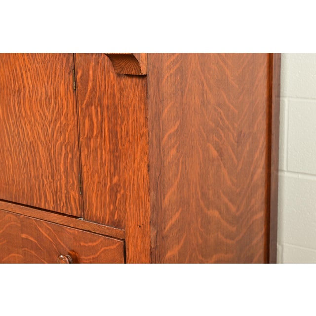 Stickley Brothers Style Antique Mission Tiger Oak Arts & Crafts Sideboard or Bar Cabinet, Circa 1910 For Sale - Image 13 of 18