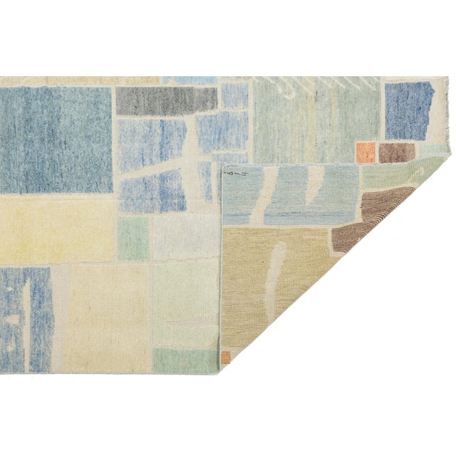 Abstract Modernist Color-Block Handcrafted Wool Area Rug With Abstract Painterly Grid For Sale - Image 3 of 12