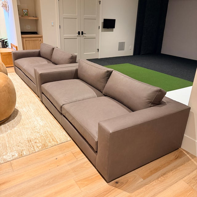 Pair of Crate & Barrel Oceanside 89” Leather Sofas For Sale - Image 14 of 16