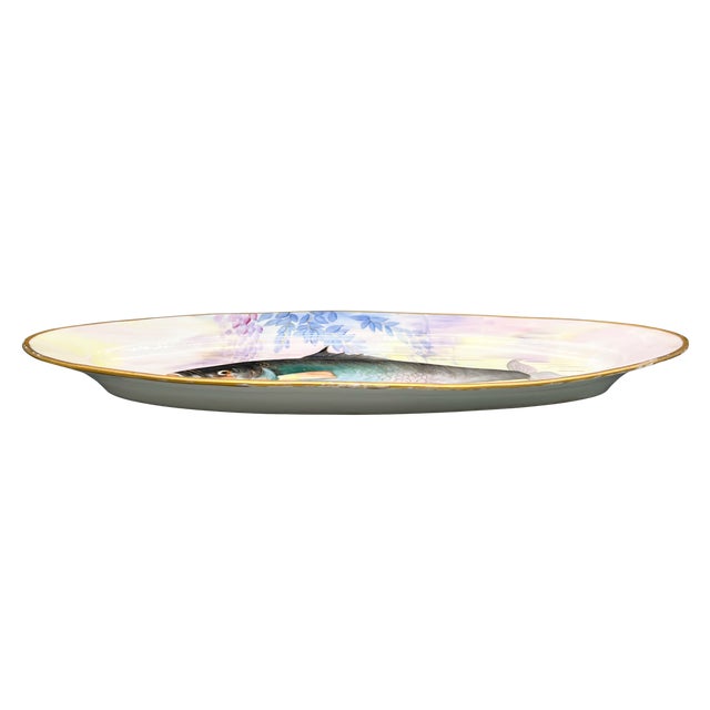 Charles Fields Haviland Antique Continental Hand-Painted Porcelain Fish Platter With Wisteria and Gilt Details – Aesthetic Movement For Sale - Image 4 of 13