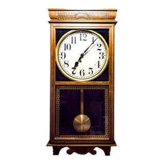 Early 20th Century Western Union Box Regulator Wall Clock With Key For Sale