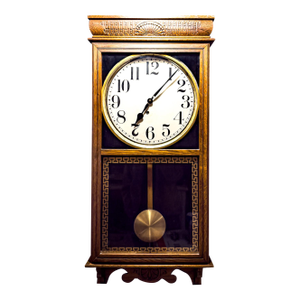 Early 20th Century Western Union Box Regulator Wall Clock With Key