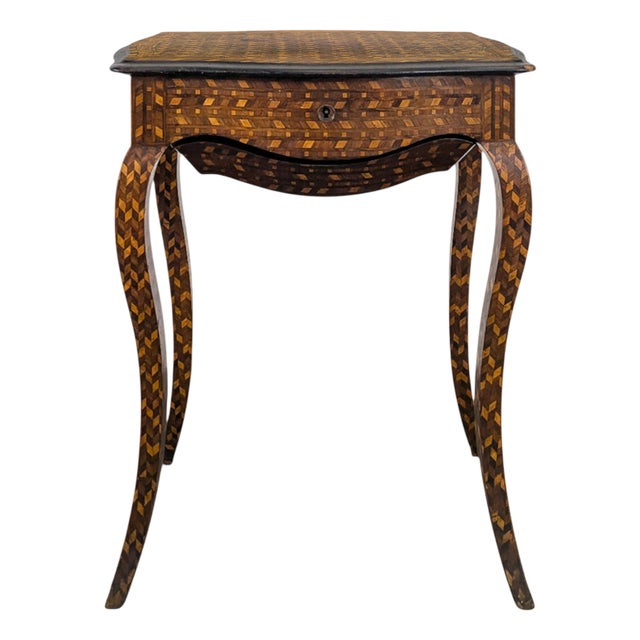Transition-Style Marquetry Side Table For Sale