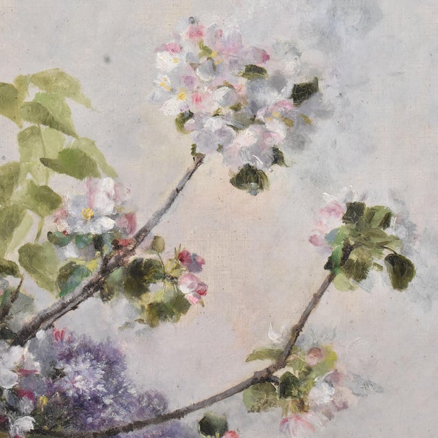 Auguste Kind, Lilac Flowers, 1890s, Oil on Canvas, Framed For Sale - Image 5 of 12